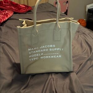 Marc Jacobs Beige Canvas Tote with White Logo Text